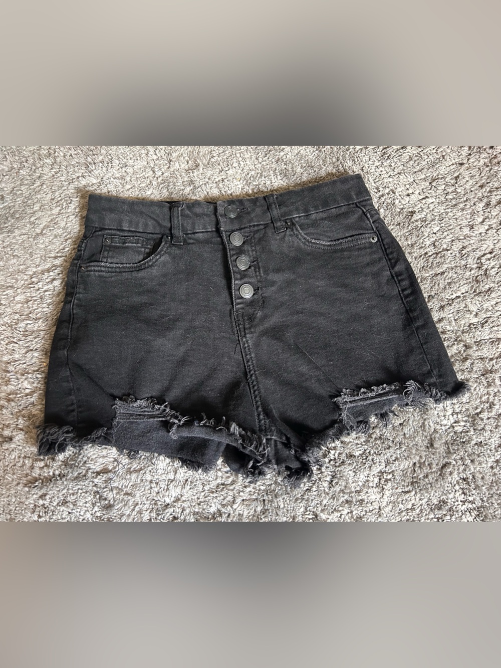 No Boundaries Black Denim Shorts Size 5 Distressed Grunge Skater Button